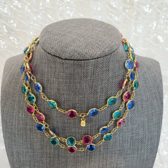 SWAROVSKI 36" Gold Tone Bezel Set Multicolor Crystal Long Necklace - Picture 6 of 7